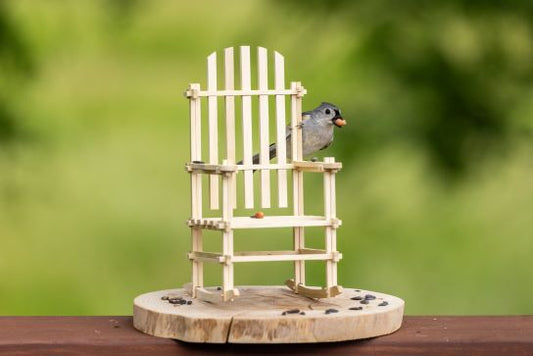 Miniature Puzzle Rocker with songbird perched on back — handcrafted Tennessee hickory